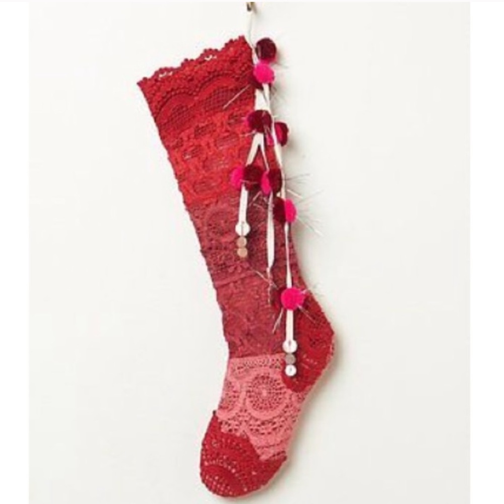 Free People Lace Pom Pom Christmas Stockings